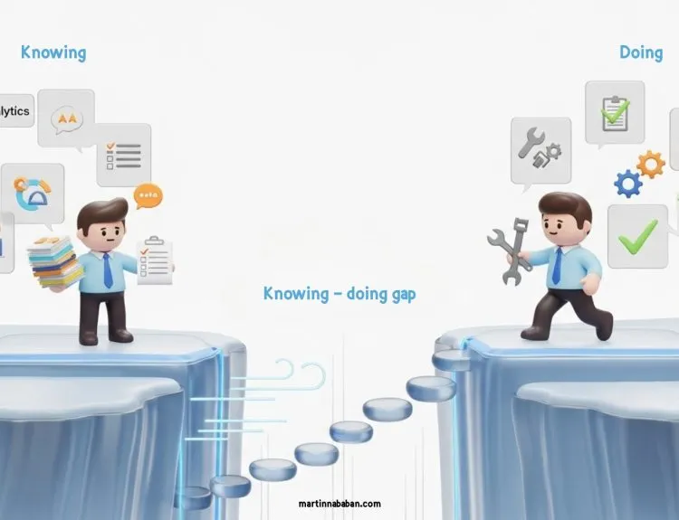 Knowing-Doing Gap, eksekusi strategi, manajemen bisnis, transformasi organisasi, budaya korporasi, kepemimpinan inovatif, psychological safety, manajemen risiko, efisiensi operasional, bias for action